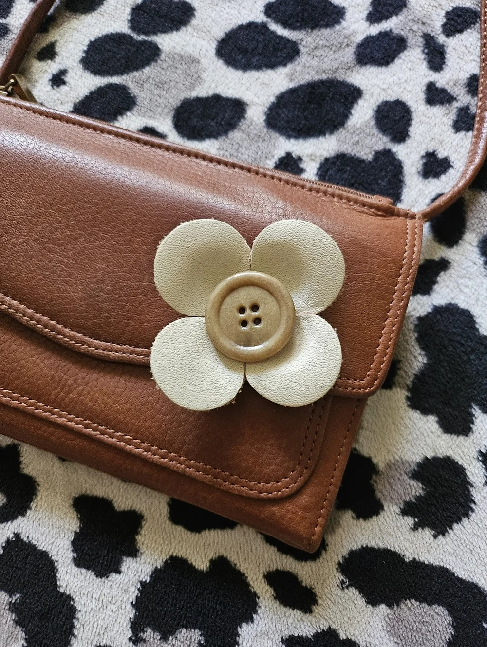 Vintage Fossil Leather Tan Brown Crossbody Bag Snap Closure, Cottagecore Boho